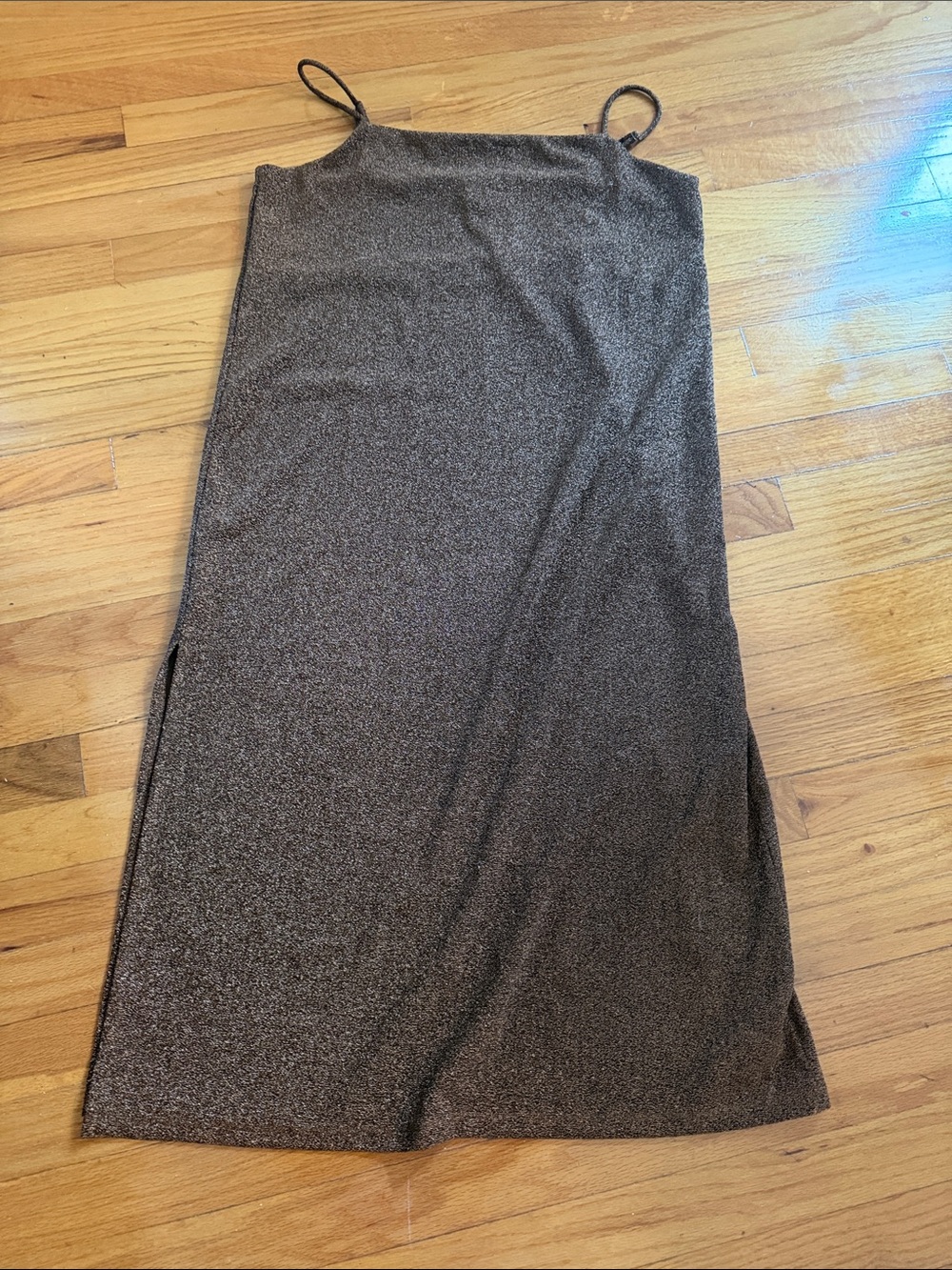 H&M Brown Metallic Maxi Slip Skirt